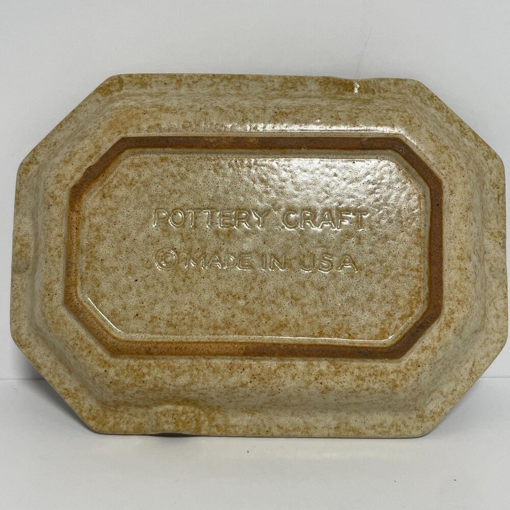 Pottery Craft Ceramic Mid Century Modern Ashtray Made In USA Tan Leaf Design - Picture 5 of 6
